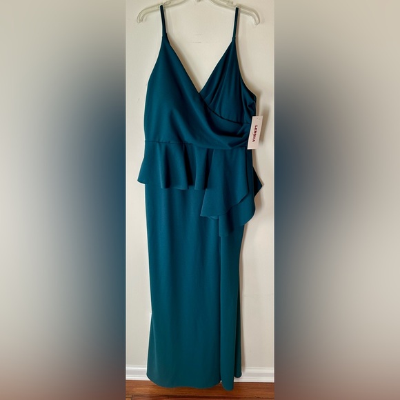 Lenovia Mother of The Bride Wrap Bodice Asymmetrical Peplum Long Dress Hunter 3X - Picture 2 of 12